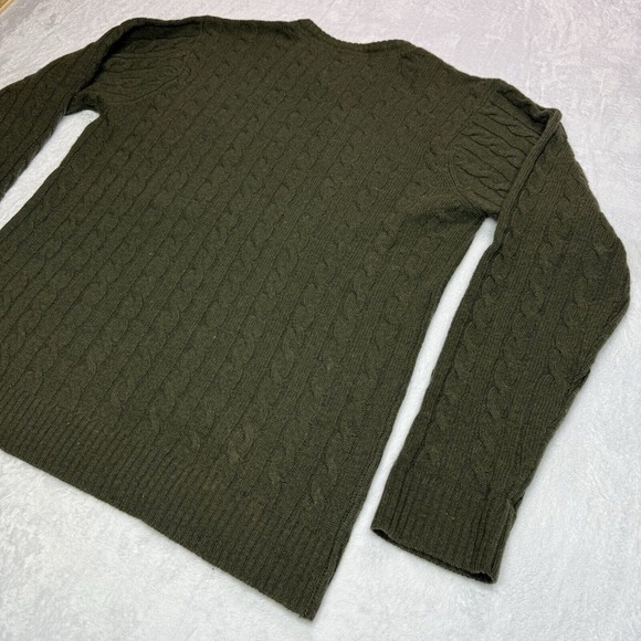 Quicksilver Sweater Large Men's Green Pullover V Neck Cable Knit - Lambs Wool - Picture 6 of 15